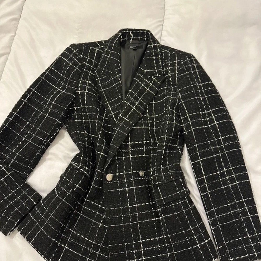 Vintage America Plaid Blazer in Black and White